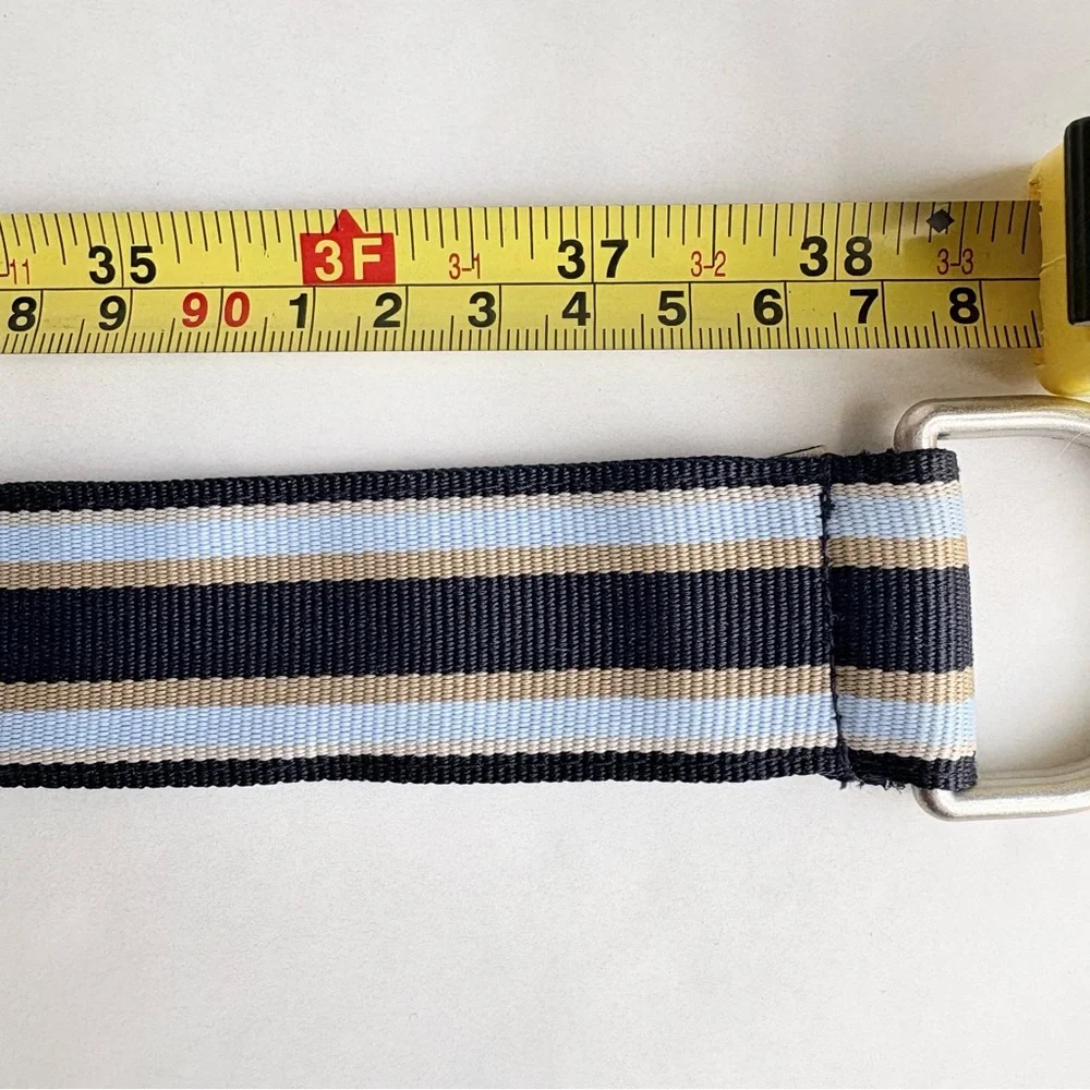 LL Bean Womens blue and khaki ribbon belt. Size s/m 38” length LLBEAN